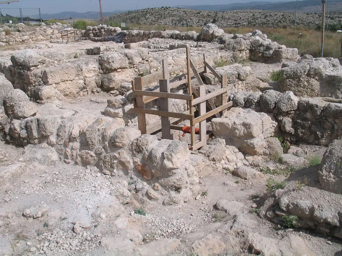Excavated remains at Umm el-Umdan, the ancient Hasmonean village and synagogue site in Modiin